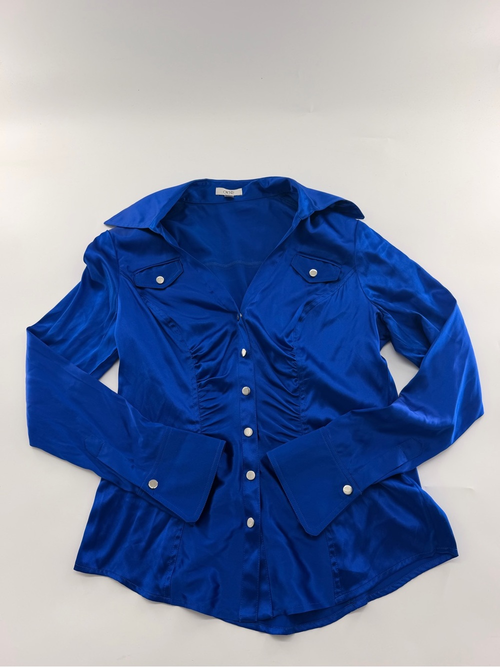 Vintage Cache 100% Silk Royal Blue Blouse Women’s Medium Top 90s VTG